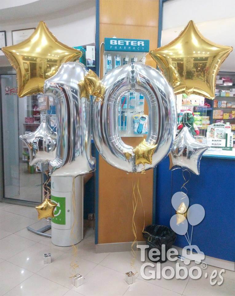 Ramo de globos estrellas helio aniversario farmacia Valencia